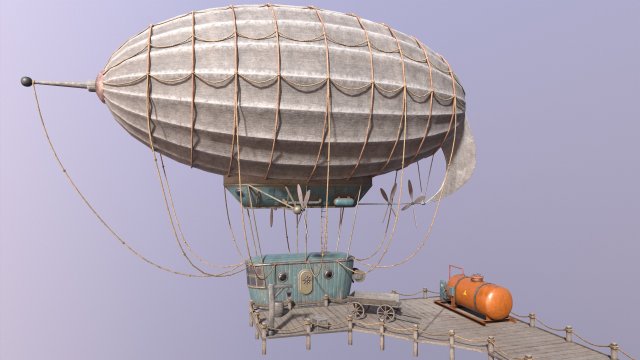 A low-poly of an airship in the port 3D 모델 .c4d .max .obj .3ds .fbx .stl .blend 