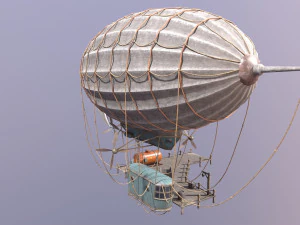 A low-poly of an airship in the port 3D Model