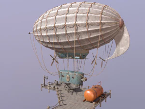 A low-poly of an airship in the port 3D Model