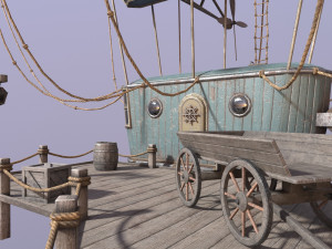 A low-poly of an airship in the port 3D 모델