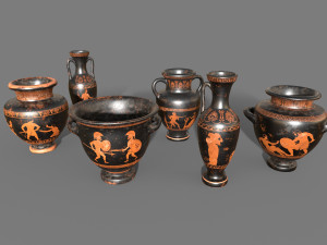 Antique Greek vases Low-poly 3D Model