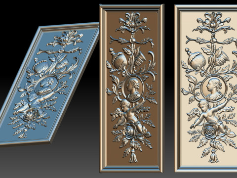 Classic Rococo Decorative Relief Panel 3D Model