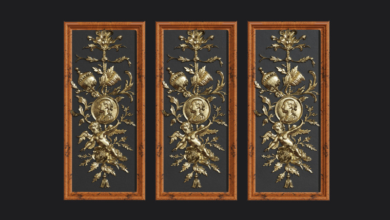 Classic Rococo Decorative Relief Panel 3D Model .c4d .max .obj .3ds .fbx .stl .blend 