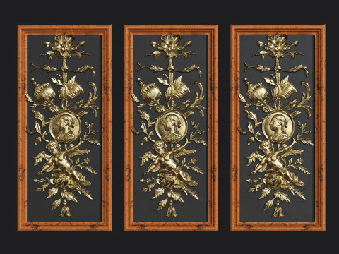 Classic Rococo Decorative Relief Panel 3D Model