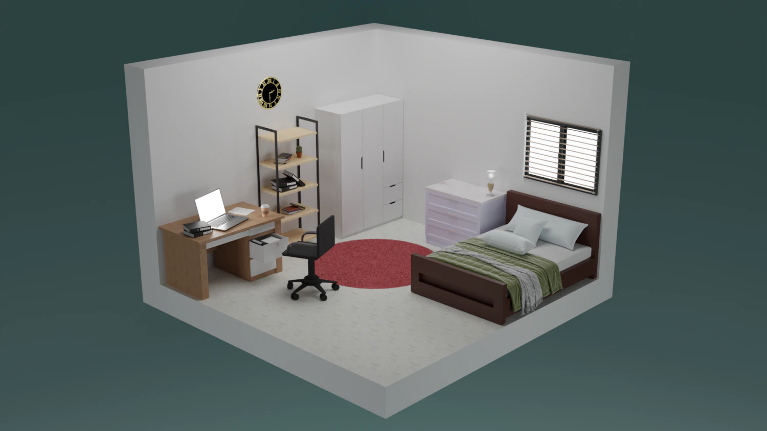 3D Isometric Bedroom 3D Model .c4d .max .obj .3ds .fbx .stl .blend