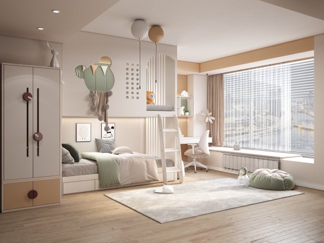 Children Bedroom 3D Model .c4d .max .obj .3ds .fbx .stl .blend 