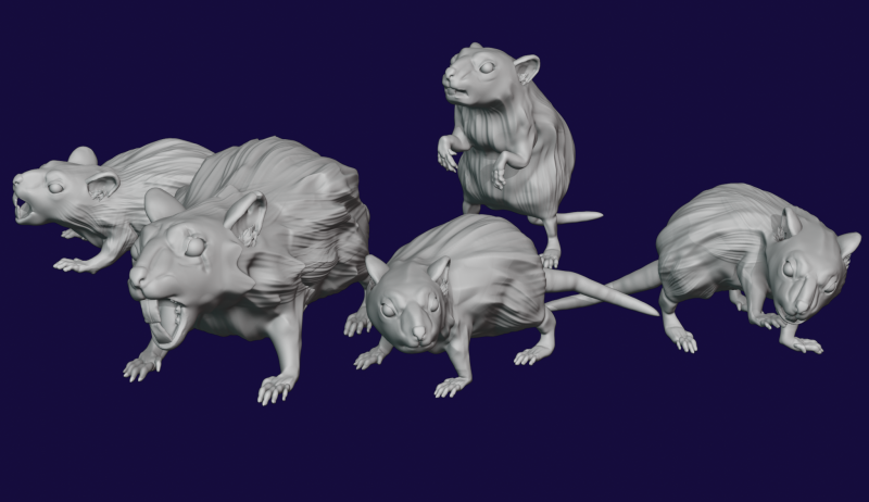 Pack of giant Rats 3D-printmodel .c4d .max .obj .3ds .fbx .stl .blend 
