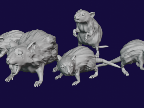 Pack of giant Rats 3D Print Model