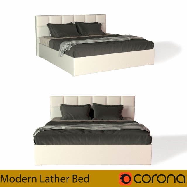 Prince Modern Bed Frame - Queen Size - White Leather Modello 3D .c4d .max .obj .3ds .fbx .stl .blend