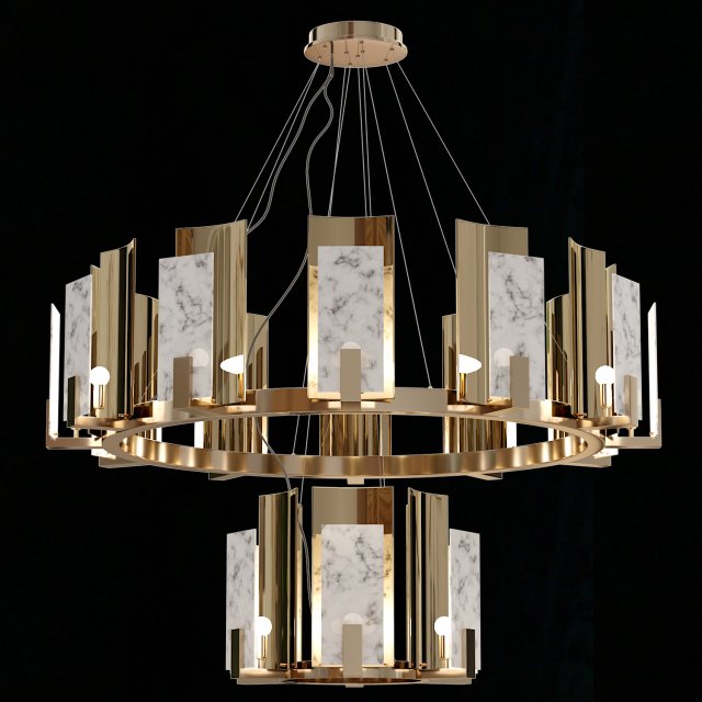 CARRARA MARBLE ROUND 2-TIER CHANDELIER 3D Model .c4d .max .obj .3ds .fbx .stl .blend 
