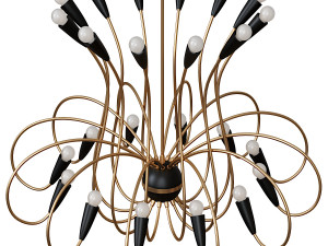 Large 1950s Mid-Century Modernist Black Spider 24-Light German Chandelier 3D Модель