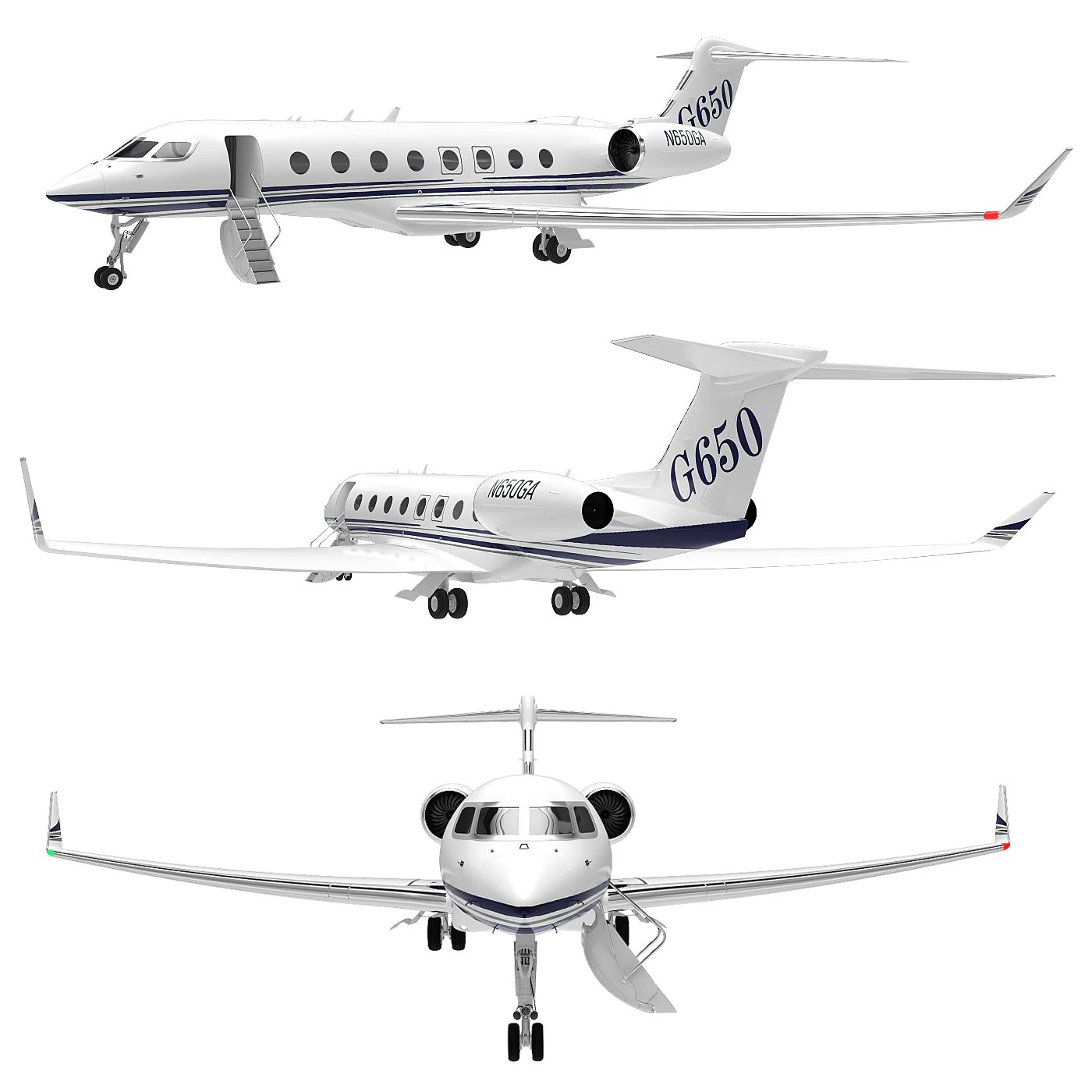 Aircraft Golfstream 650 3D Model .c4d .max .obj .3ds .fbx .stl .blend