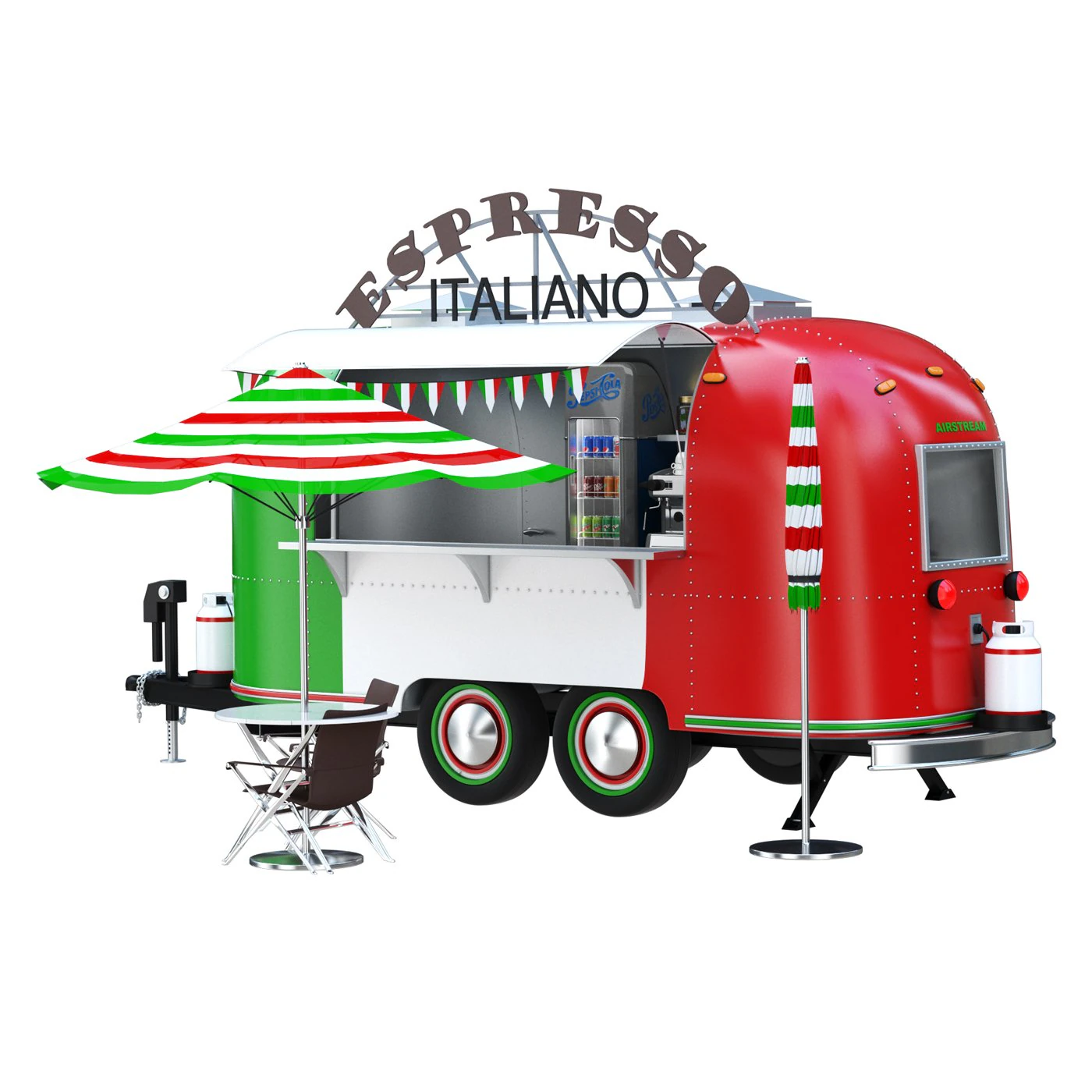 Airstream coffee bar trailer 3D Model .c4d .max .obj .3ds .fbx .stl .blend 