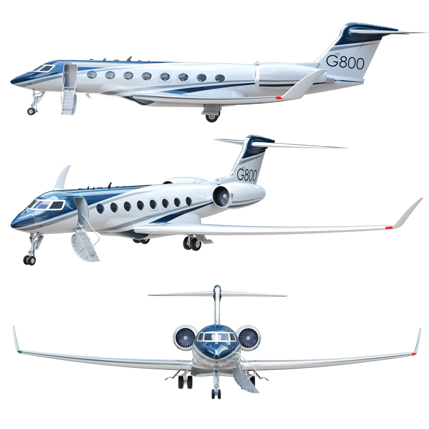 Aircraft Gulfstream G800 3D Model .c4d .max .obj .3ds .fbx .stl .blend 