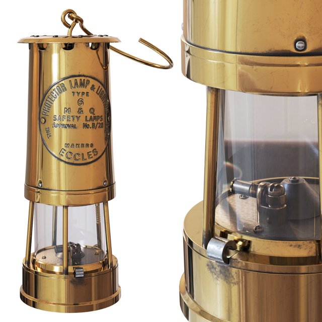Lantern Brass and Cast Iron Miners Model 3D .c4d .max .obj .3ds .fbx .stl .blend 