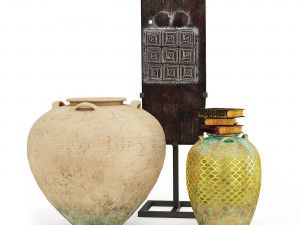 Decorative set of jugs and totem Modèle 3D
