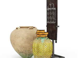 Decorative set of jugs and totem 3D Model