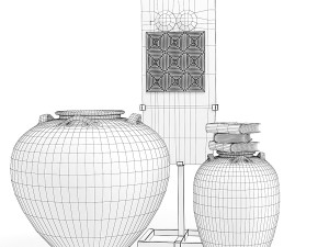 Decorative set of jugs and totem 3D Model