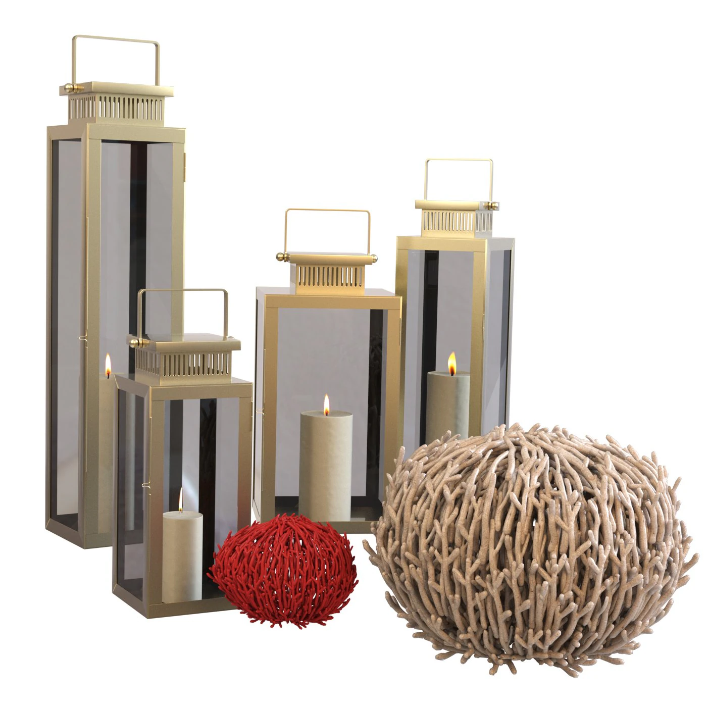 Decor lanterns and corals 3D Model .c4d .max .obj .3ds .fbx .stl .blend
