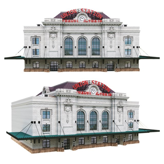 Building Denver Union Station Railway Station 3D Model .c4d .max .obj .3ds .fbx .stl .blend 