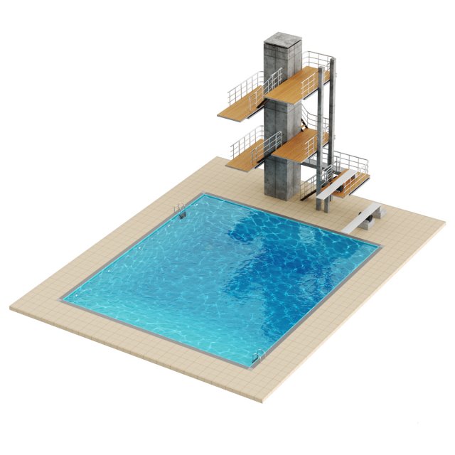Swimming pool with a trampoline 3D Model
