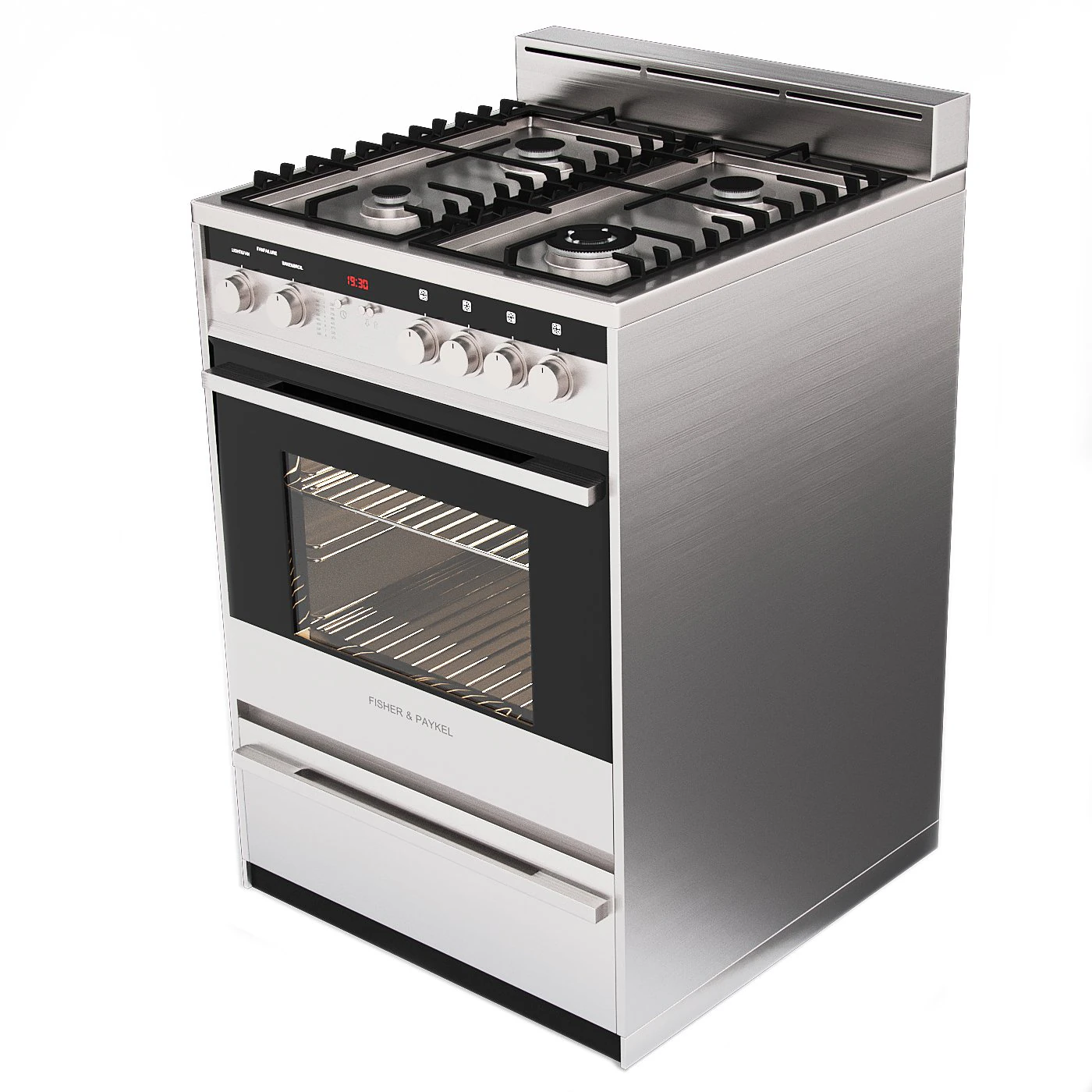 Gas stove Fisher Paykel 3D Model .c4d .max .obj .3ds .fbx .stl .blend 
