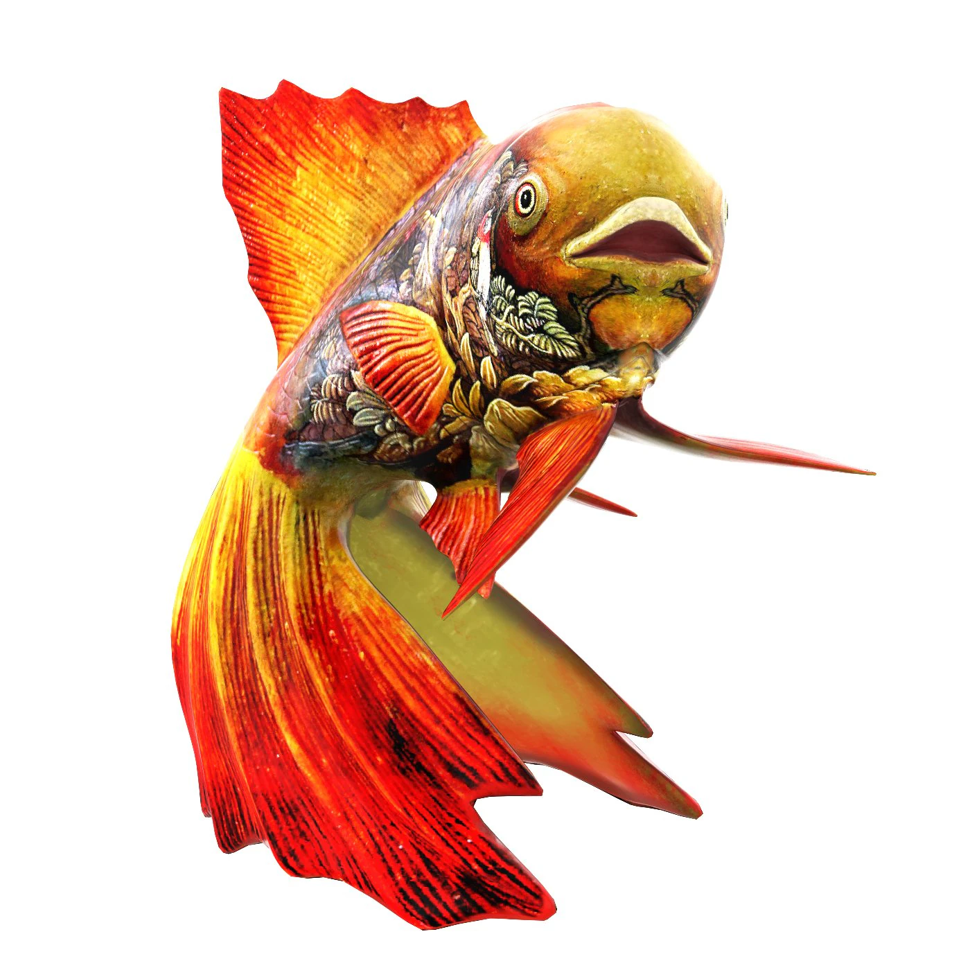 Wooden figurine Graceful Koi 3D Model .c4d .max .obj .3ds .fbx .stl .blend 