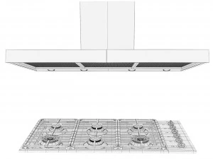 Fog&atilde;o Miele 6 e 4 bocas com exaustor Modelo 3D
