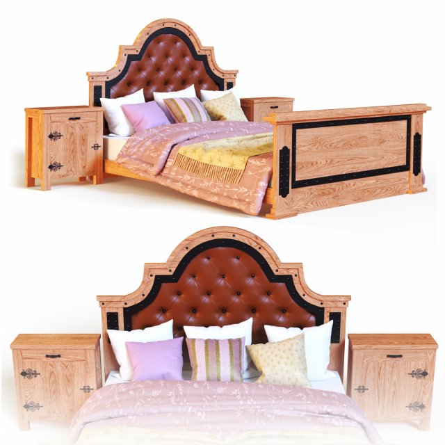 Oakwood bed 3D 모델 .c4d .max .obj .3ds .fbx .stl .blend 