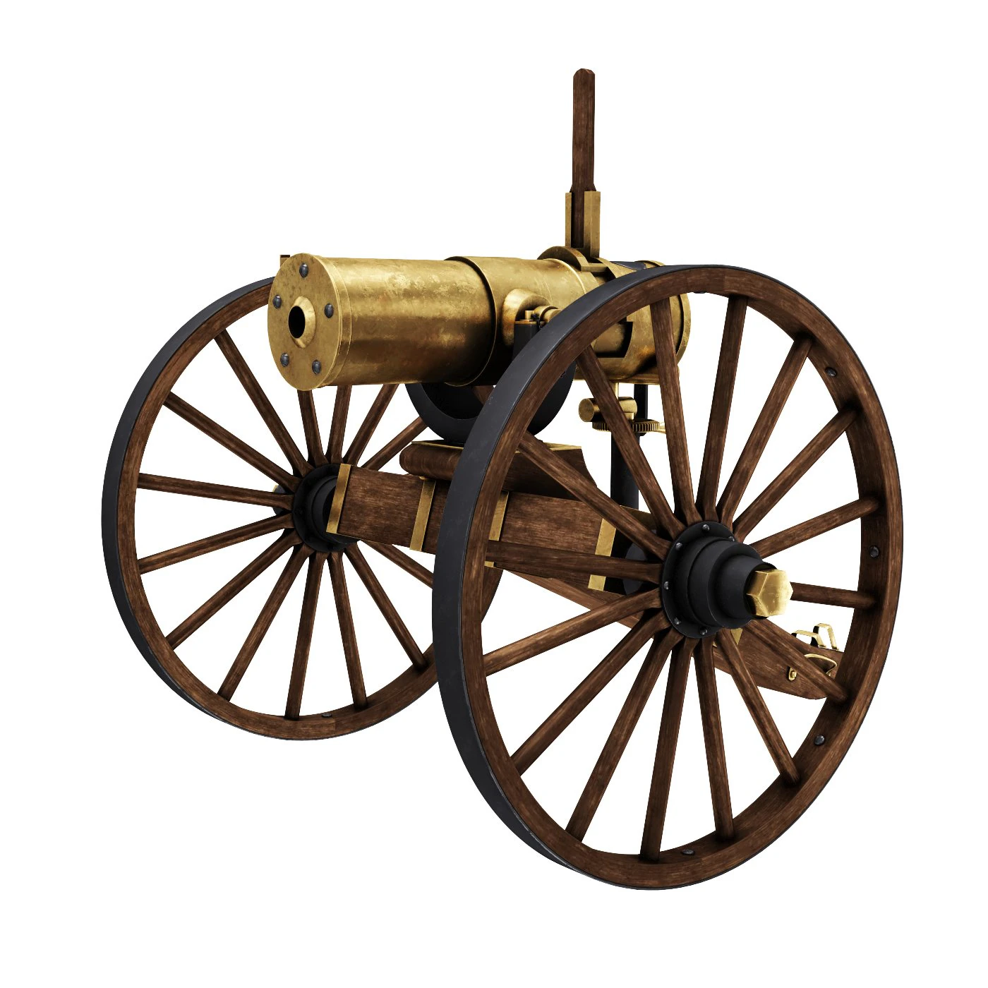 Old War Brass Cannon 3D Model .c4d .max .obj .3ds .fbx .stl .blend 