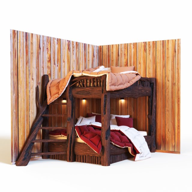 Bunk bed in rustic style 3D Модель .c4d .max .obj .3ds .fbx .stl .blend 