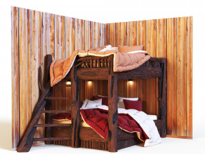 Bunk bed in rustic style 3D मॉडल