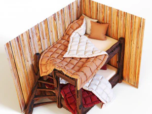 Bunk bed in rustic style 3D Model