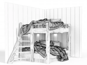 Bunk bed in rustic style 3D Model