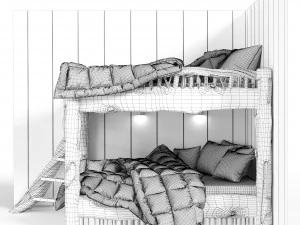 Bunk bed in rustic style 3D Model