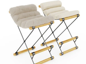 チェア アイアンと丸めたスツール 3Dモデル