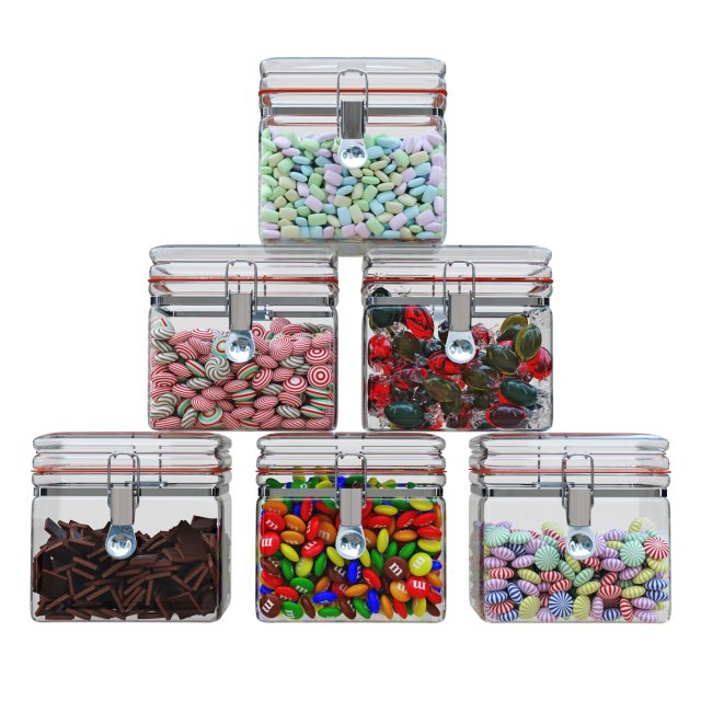 Candies in glass jars 3D Модель .c4d .max .obj .3ds .fbx .stl .blend 