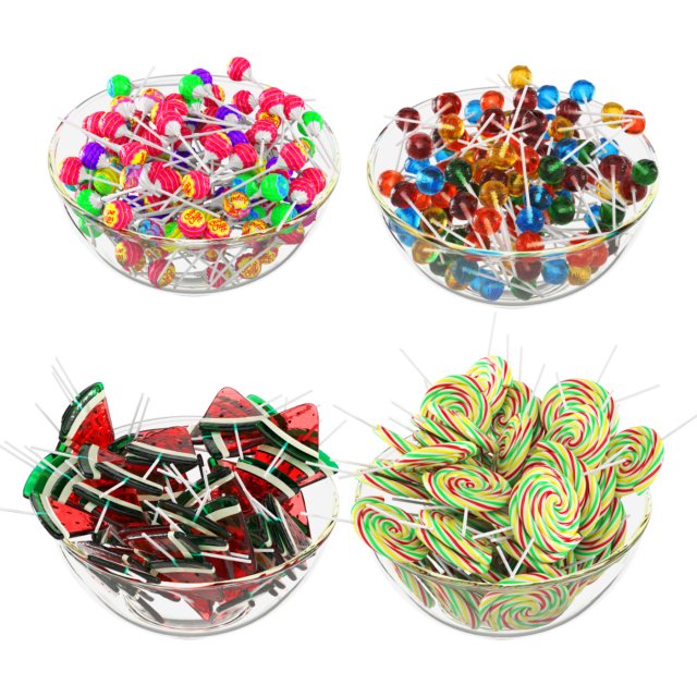 Glass bowl with lollipops 3D Model .c4d .max .obj .3ds .fbx .stl .blend 