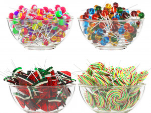 Glass bowl with lollipops 3D Model