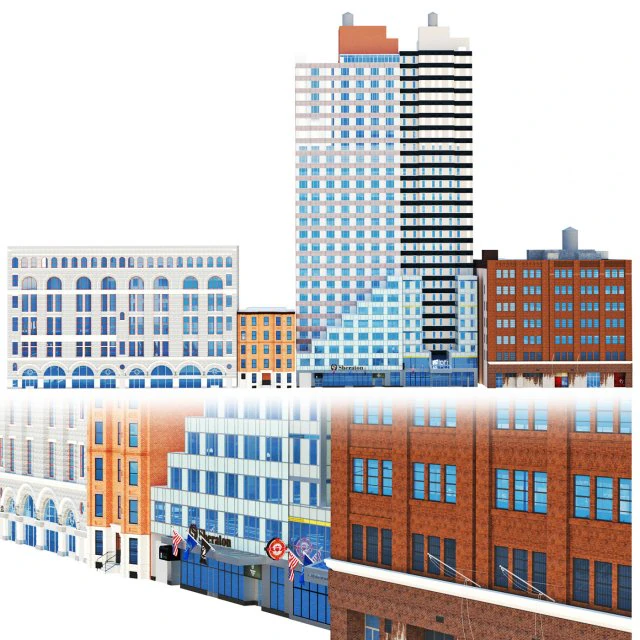 Fachada dos edif&iacute;cios de City Point Brooklyn Nova York Modelo 3D .c4d .max .obj .3ds .fbx .stl .blend 