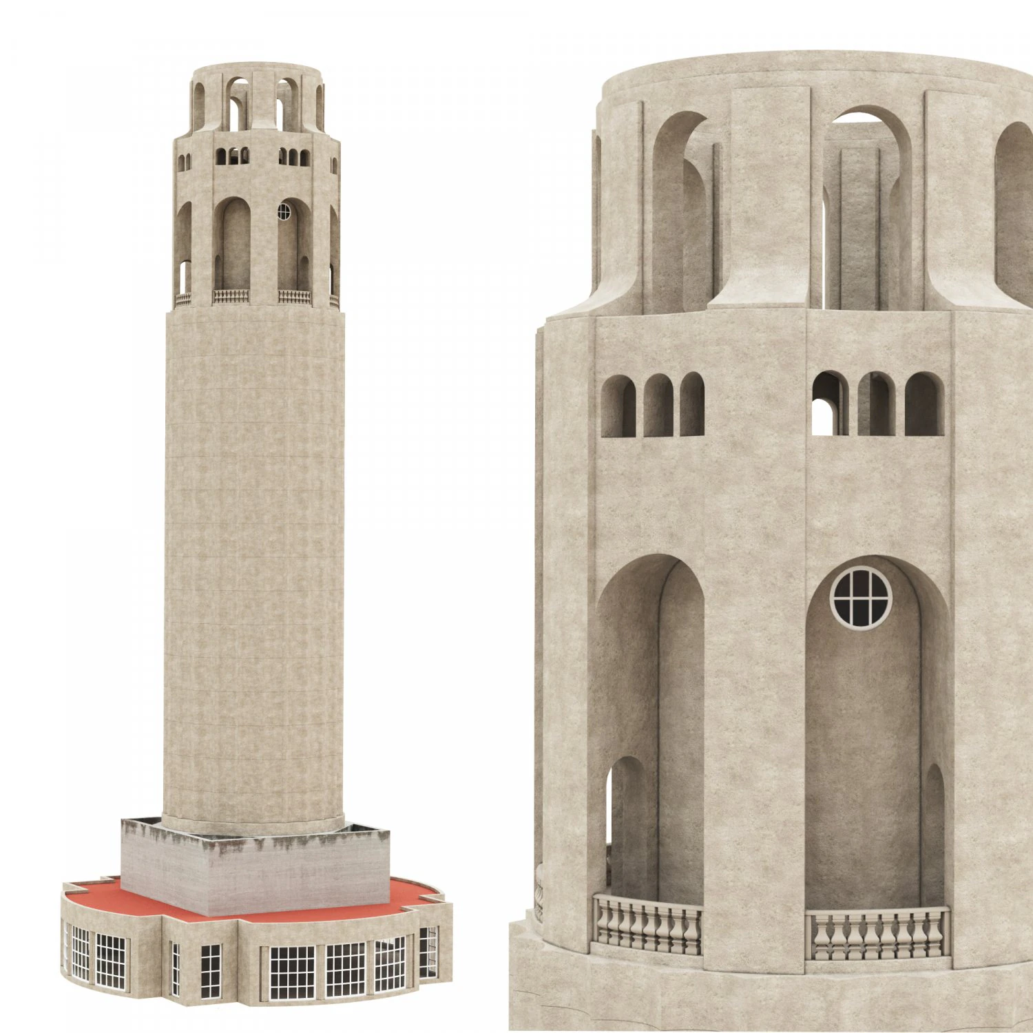 Coit Tower San Francisco 3D Model .c4d .max .obj .3ds .fbx .stl .blend 