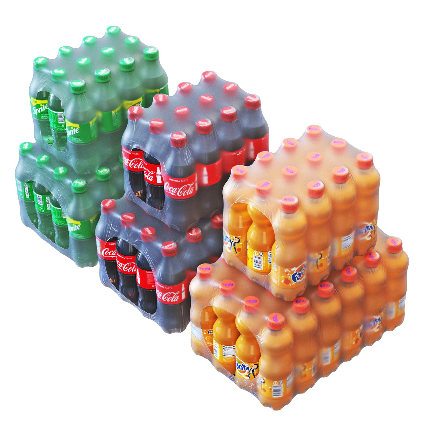 Cola Fanta Sprite Pack 3D Model .c4d .max .obj .3ds .fbx .stl .blend 