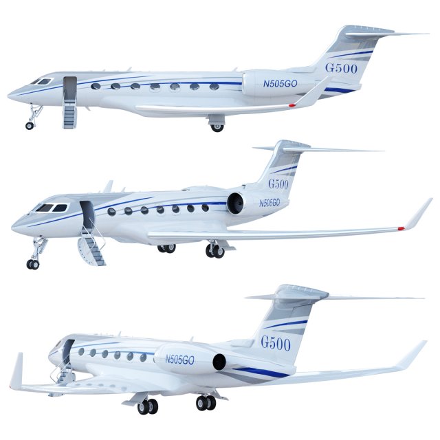 Aircraft Gulfstream G500 3D Model .c4d .max .obj .3ds .fbx .stl .blend