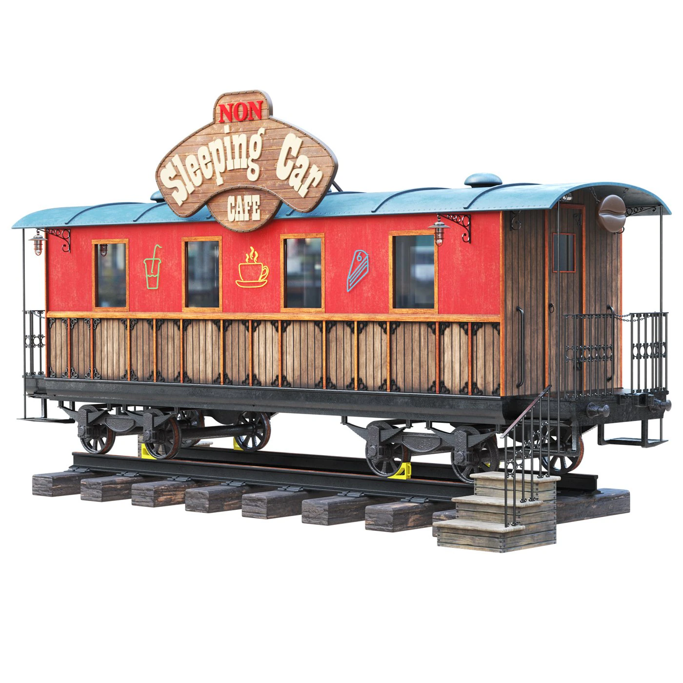 Cafe wagon 3D Model .c4d .max .obj .3ds .fbx .stl .blend 