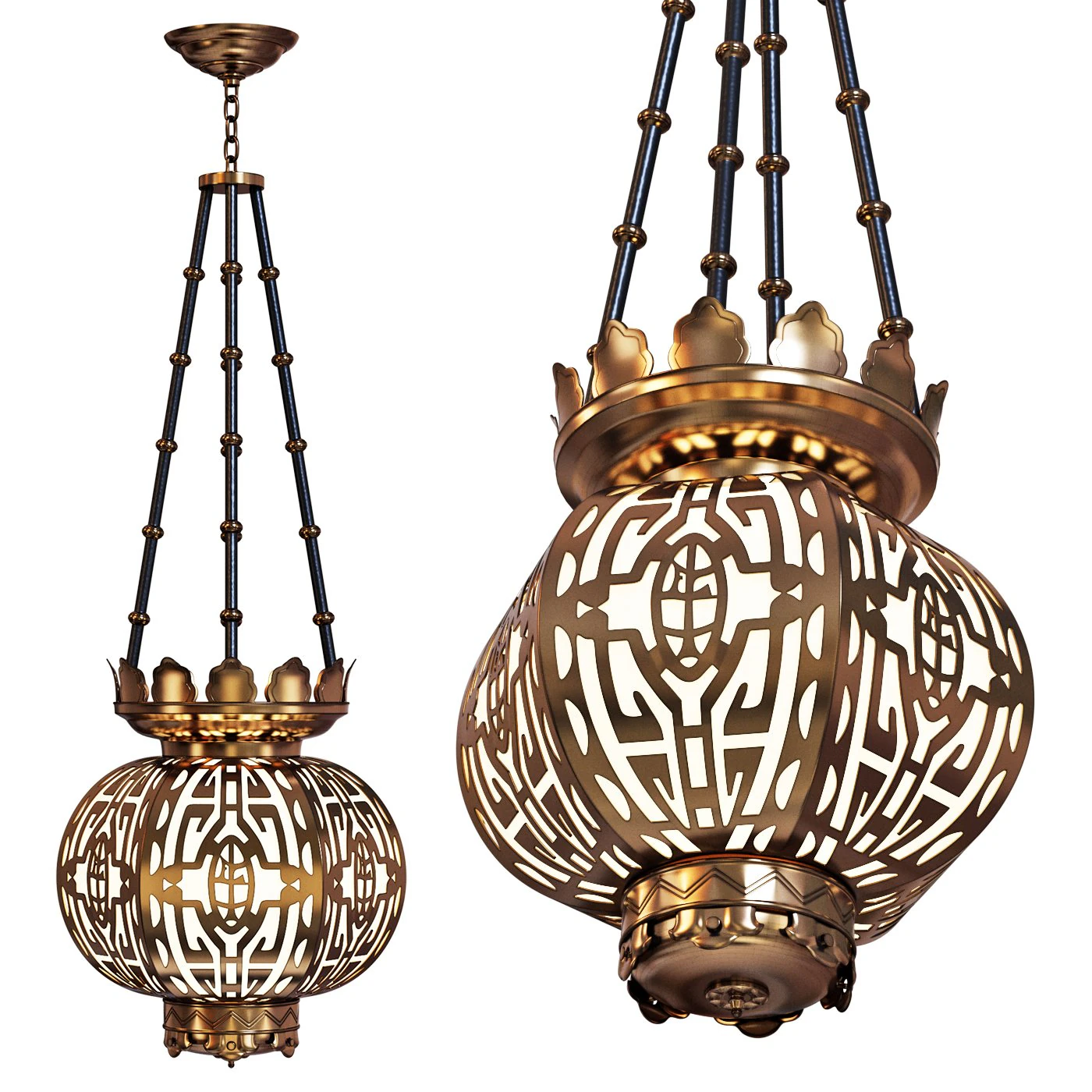 Pendant lamp Oriental Style Brass 3D Model .c4d .max .obj .3ds .fbx .stl .blend 