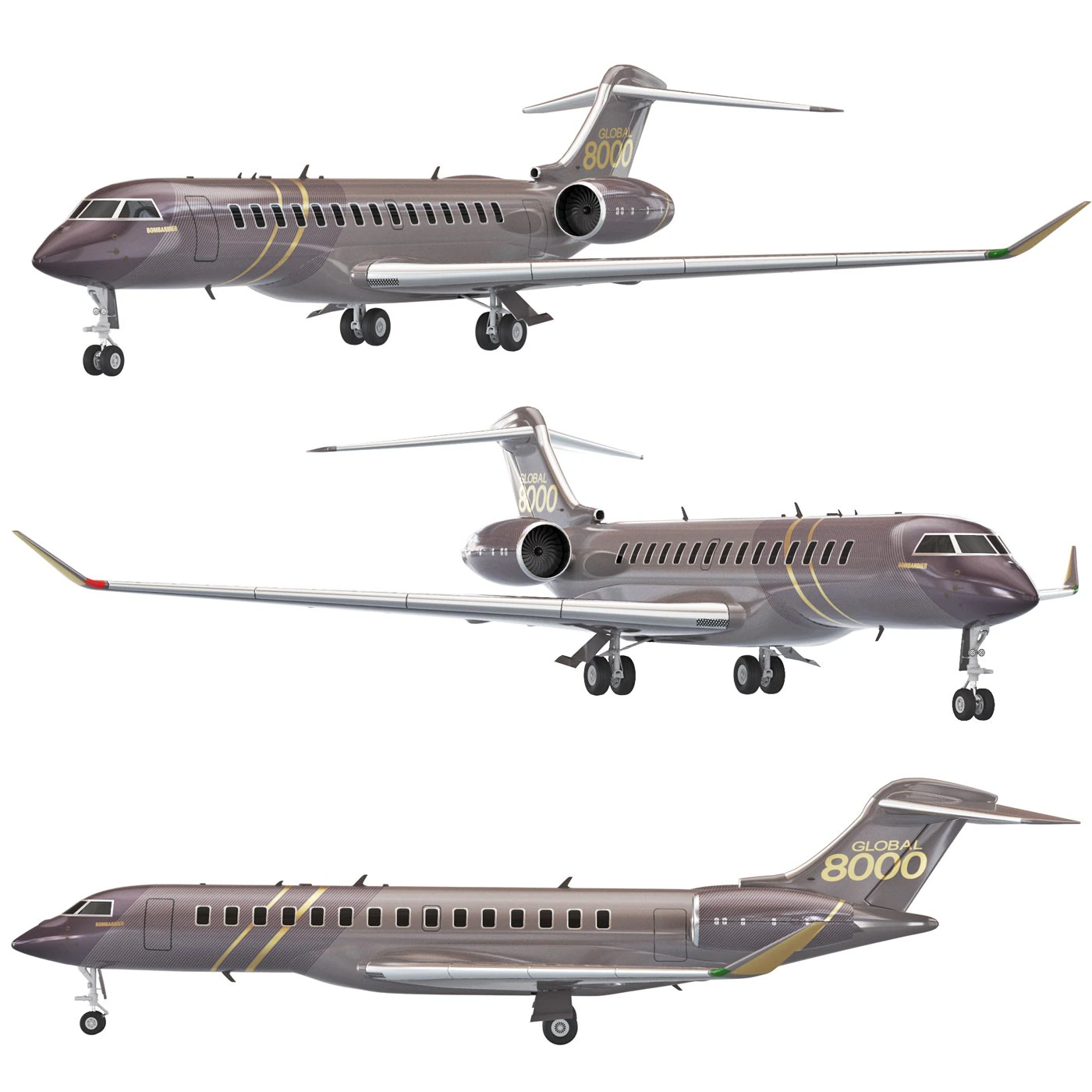 Bombardier Global 8000 aircraft 3D Model .c4d .max .obj .3ds .fbx .stl .blend 