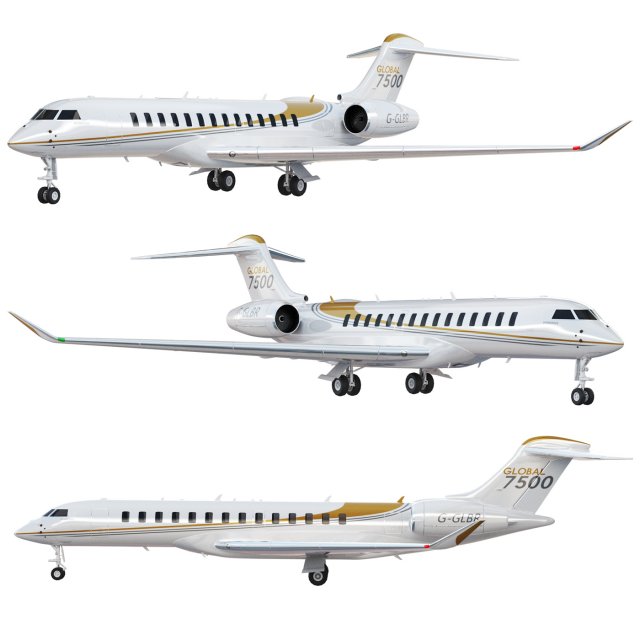 Bombardier Global 7500 aircraft 3D Modell .c4d .max .obj .3ds .fbx .stl .blend