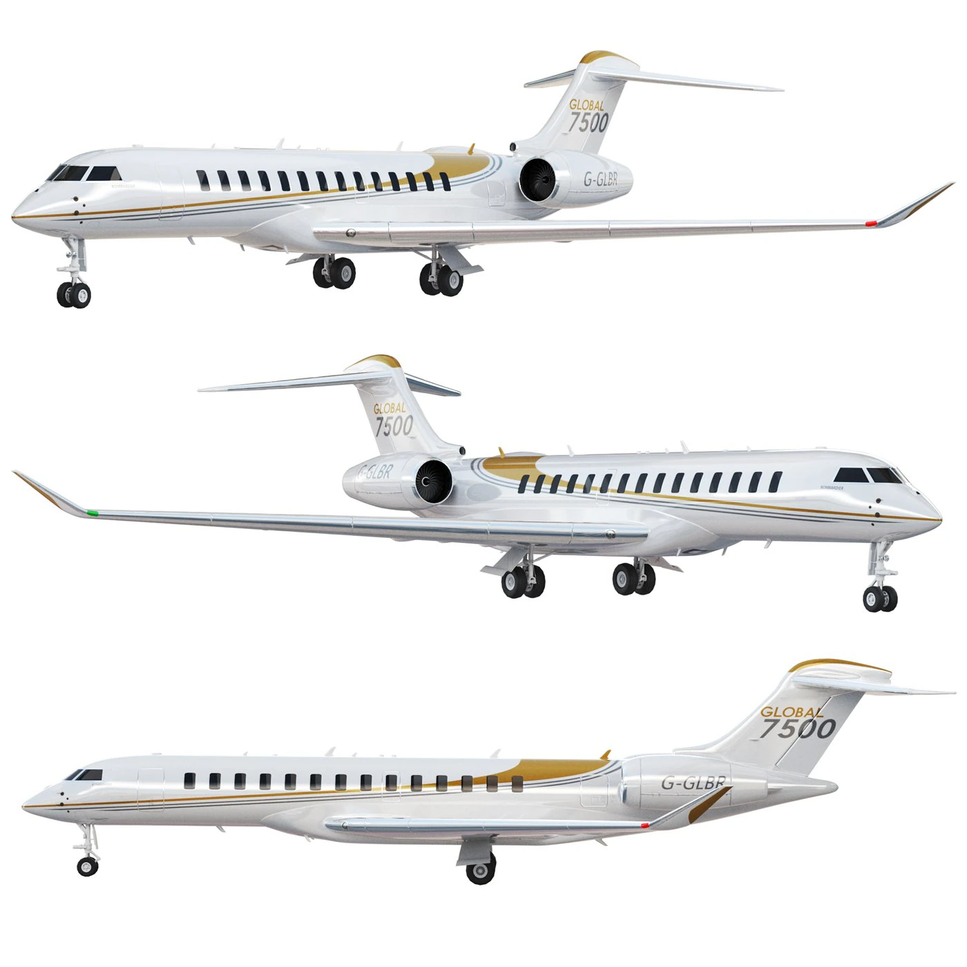 Bombardier Global 7500 aircraft 3D Model .c4d .max .obj .3ds .fbx .stl .blend 