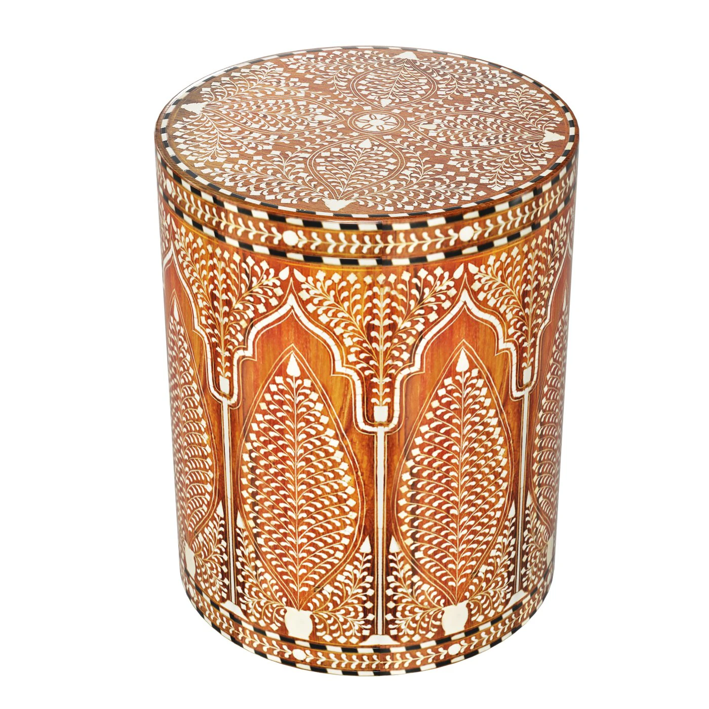Colonial inlay barrel side table stool 3D Model .c4d .max .obj .3ds .fbx .stl .blend 
