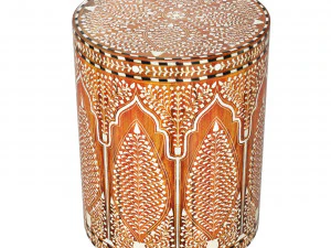 Табурет для приставного столика в форме бочонка с инкрустацией в колониальном стиле 3D Модель